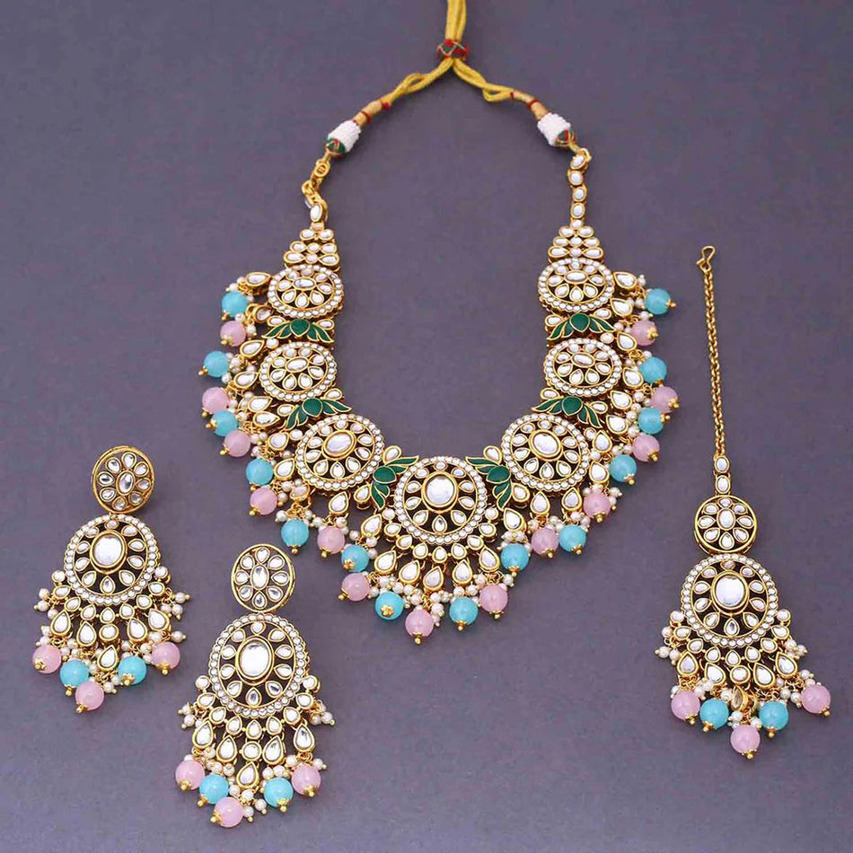 Kundan Necklace in Gold Plated with Pearls | Bridal Jewellery India