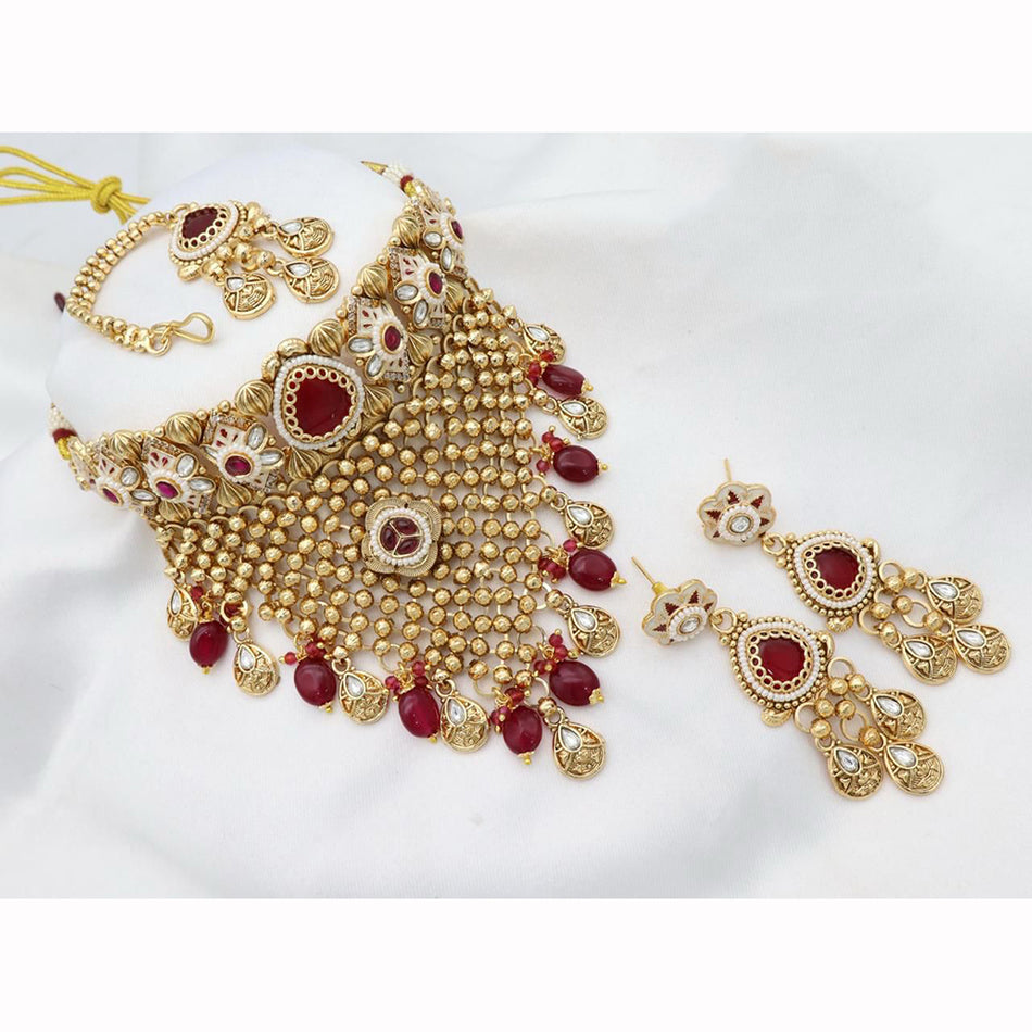 Meenakari Choker Necklace in Gold Plated with Pota Stone | Bridal Jewellery India