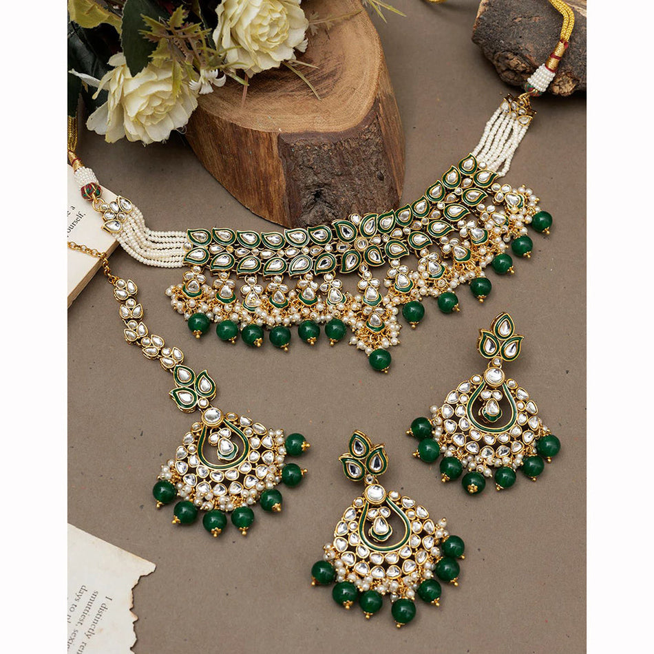Kundan Necklace in Gold Plated with Stone Beads | Bridal Jewellery India