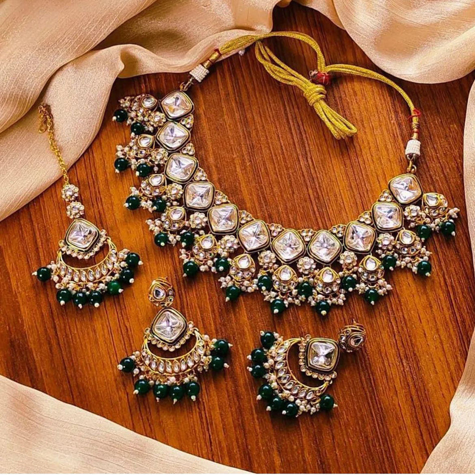 Kundan Necklace in Gold Plated with Stone Beads | Bridal Jewellery India