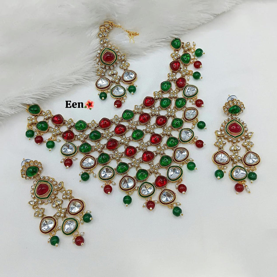 Kundan Necklace in Silver with Stone Beads | Bridal Jewellery India
