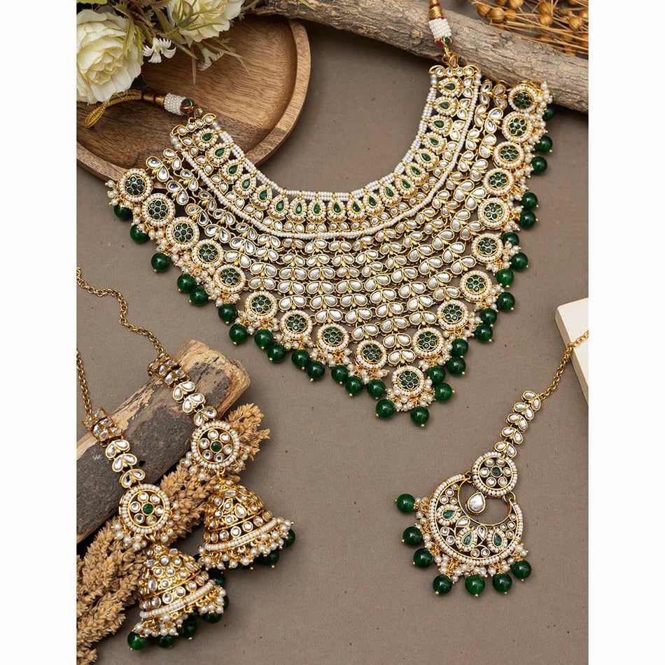 Kundan Necklace in Gold Plated with Stone Beads | Bridal Jewellery India