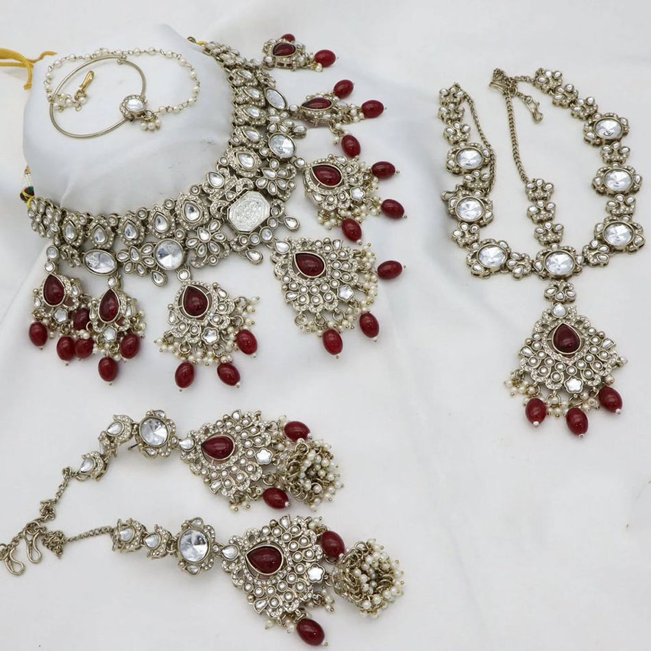 Kundan Necklace in White Gold Plated for Bridal Wear | Bridal Jewellery India