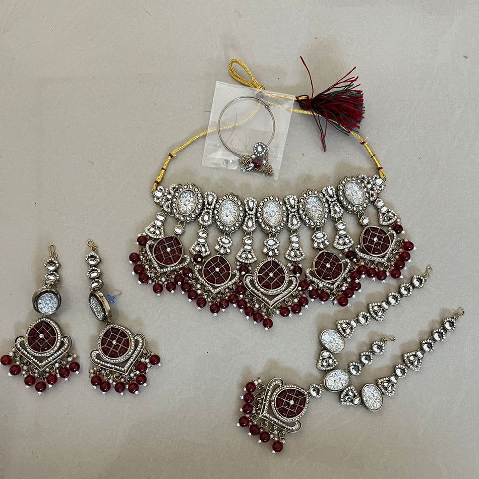 Kundan Necklace in Gold Plated with Beads | Bridal Jewellery India