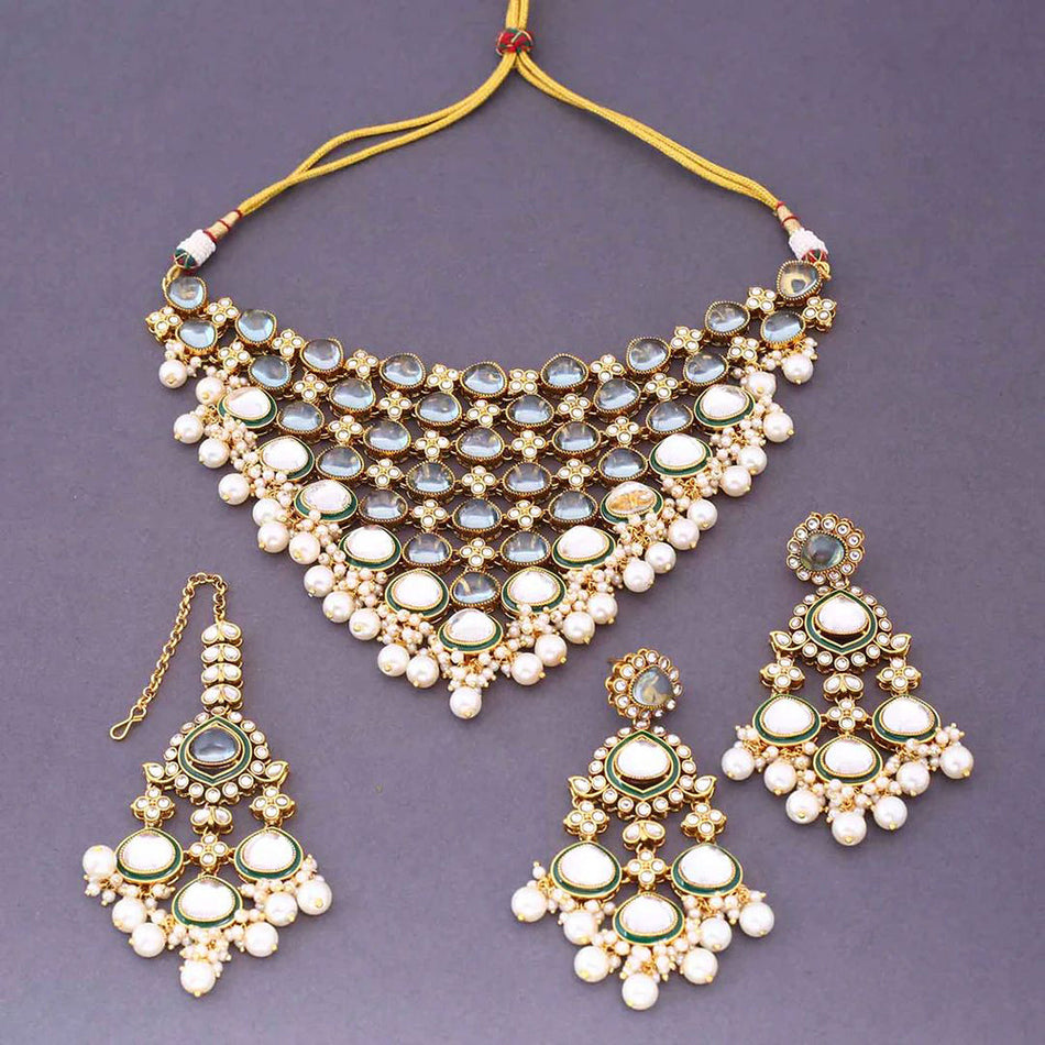 Kundan Necklace in Sterling Silver | Bridal Jewellery India