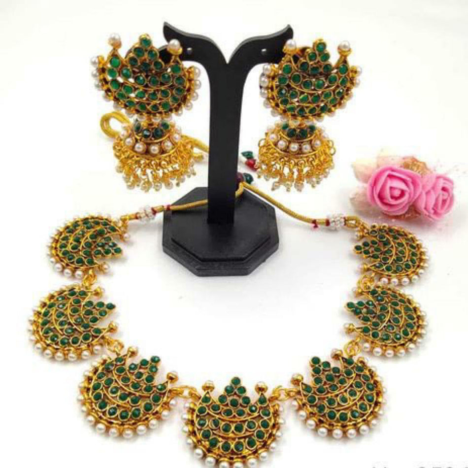 Pota Stone Necklace in White Gold Plated | Bridal Jewellery India