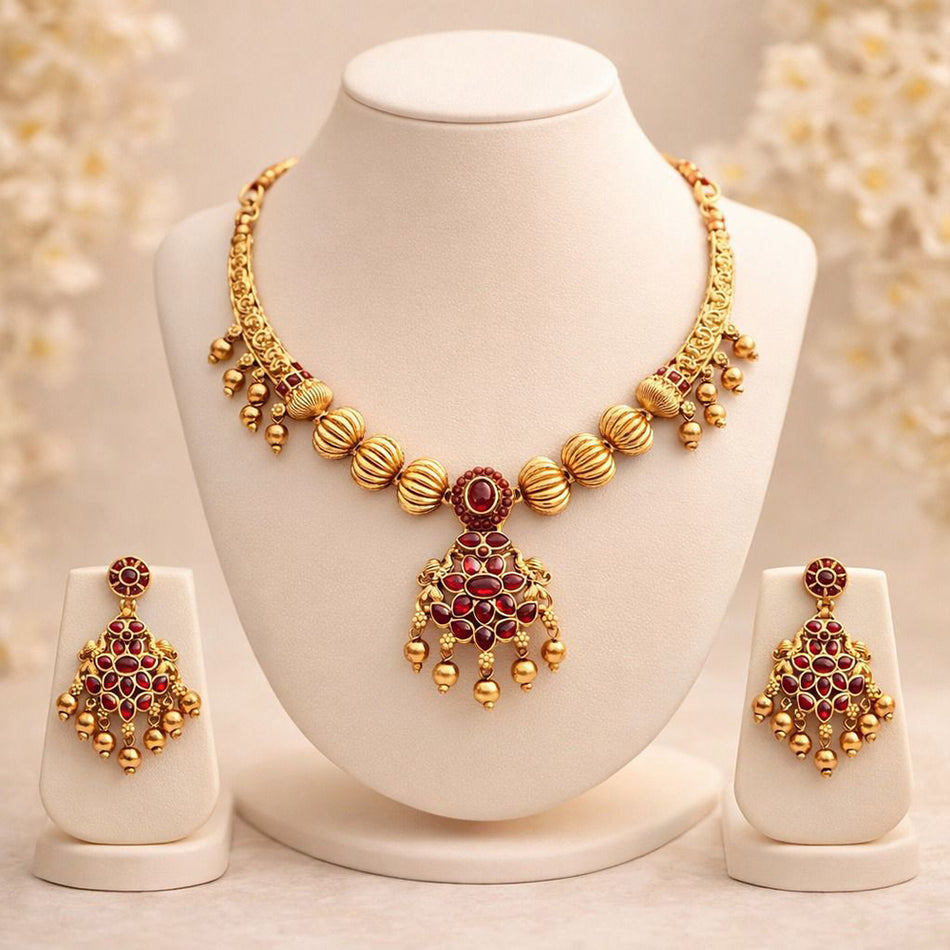 Pota Stone Necklace in Gold Tone | Bridal Jewellery India