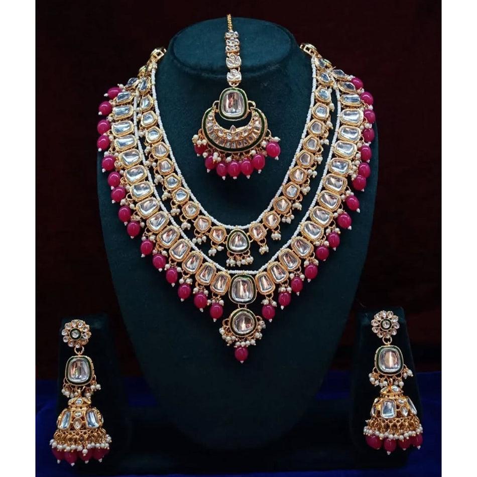 Kundan Necklace in Gold Plated with Pearl Layering | Bridal Jewellery India