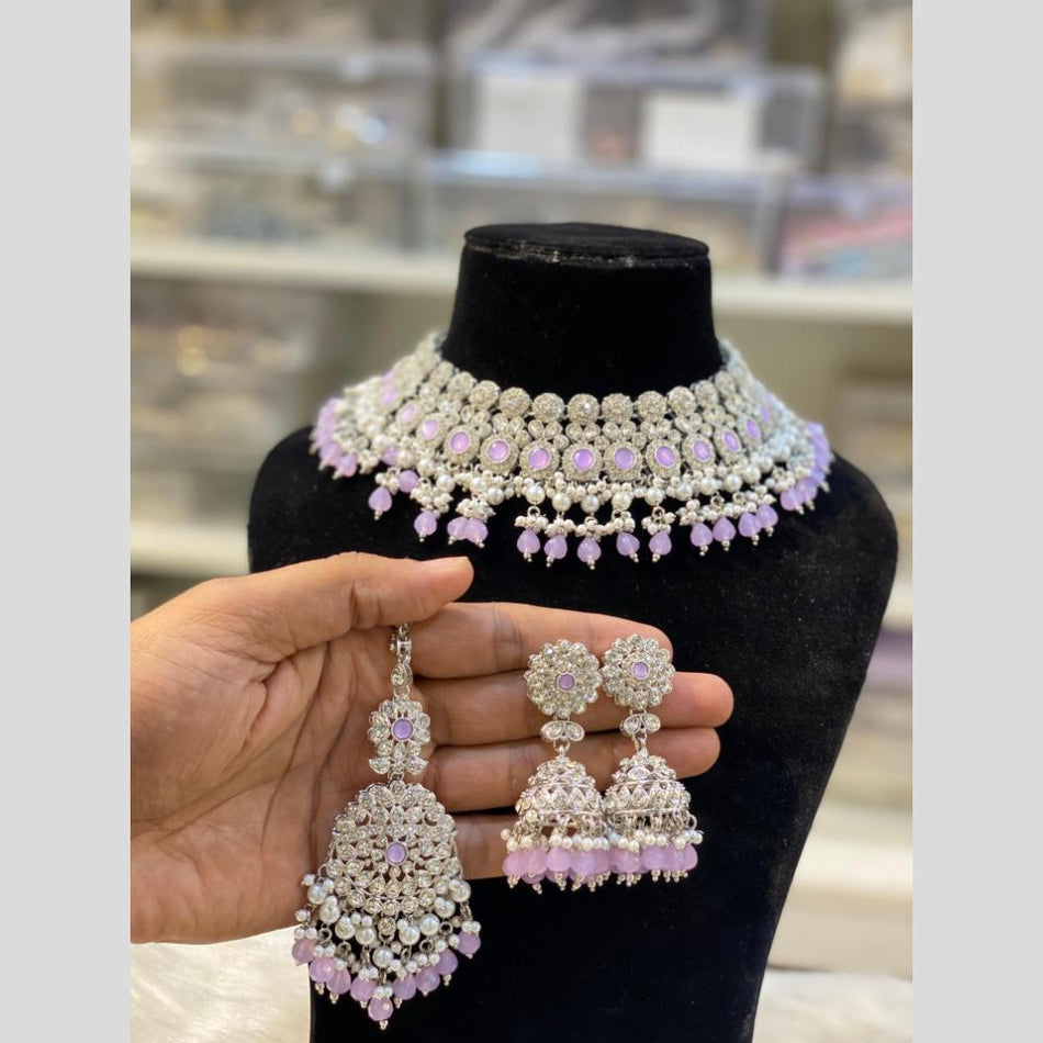 Crystal Pearls Necklace in Silver | Bridal Jewellery India