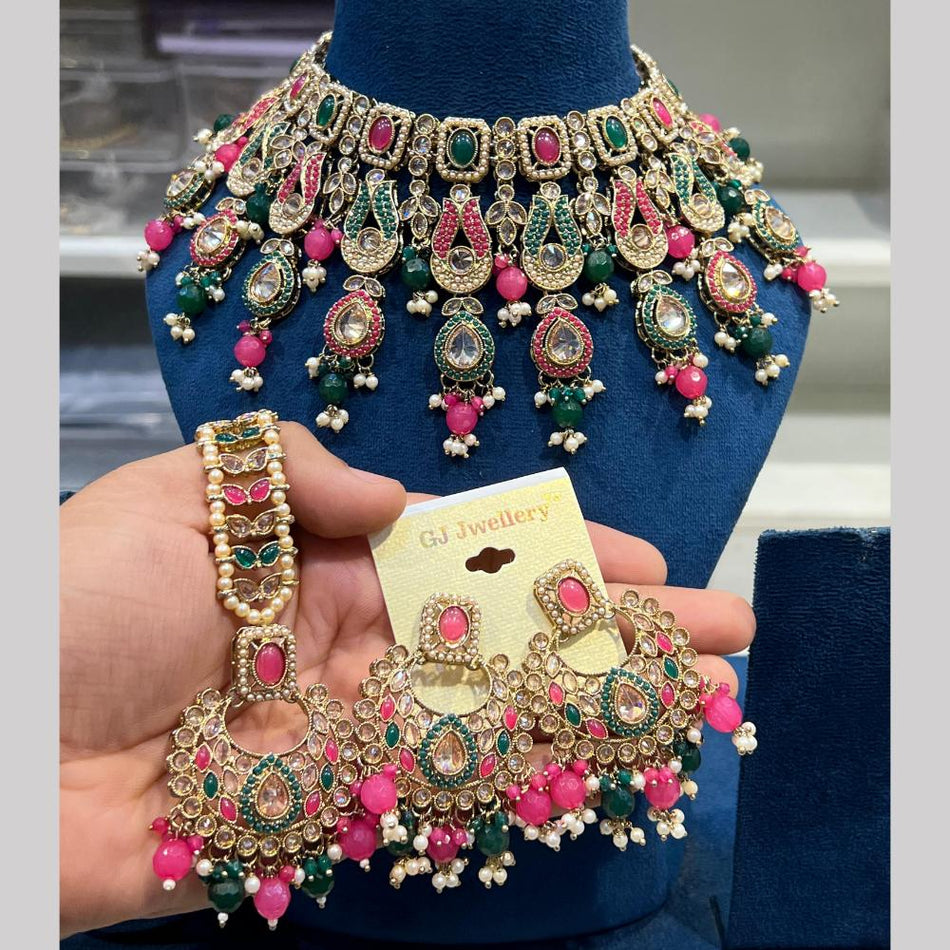 Crystal Pearls Necklace Set in Gold Tone | Bridal Jewellery India
