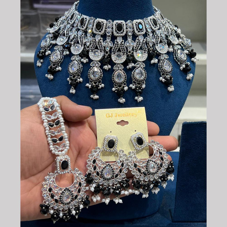 Rhodium Crystal Choker Necklace in Pearls | Bridal Jewellery India