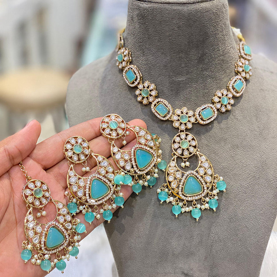 Kundan Necklace in White Gold Plated for Weddings | Bridal Jewellery India