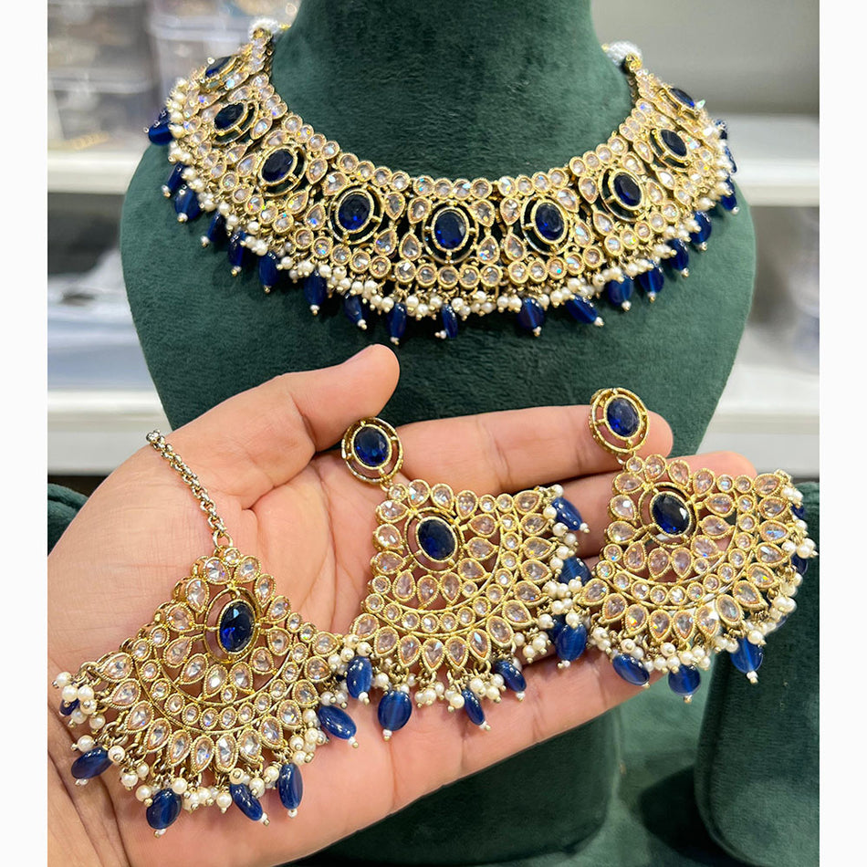 Kundan Necklace in Silver with Beads for Weddings | Bridal Jewellery India