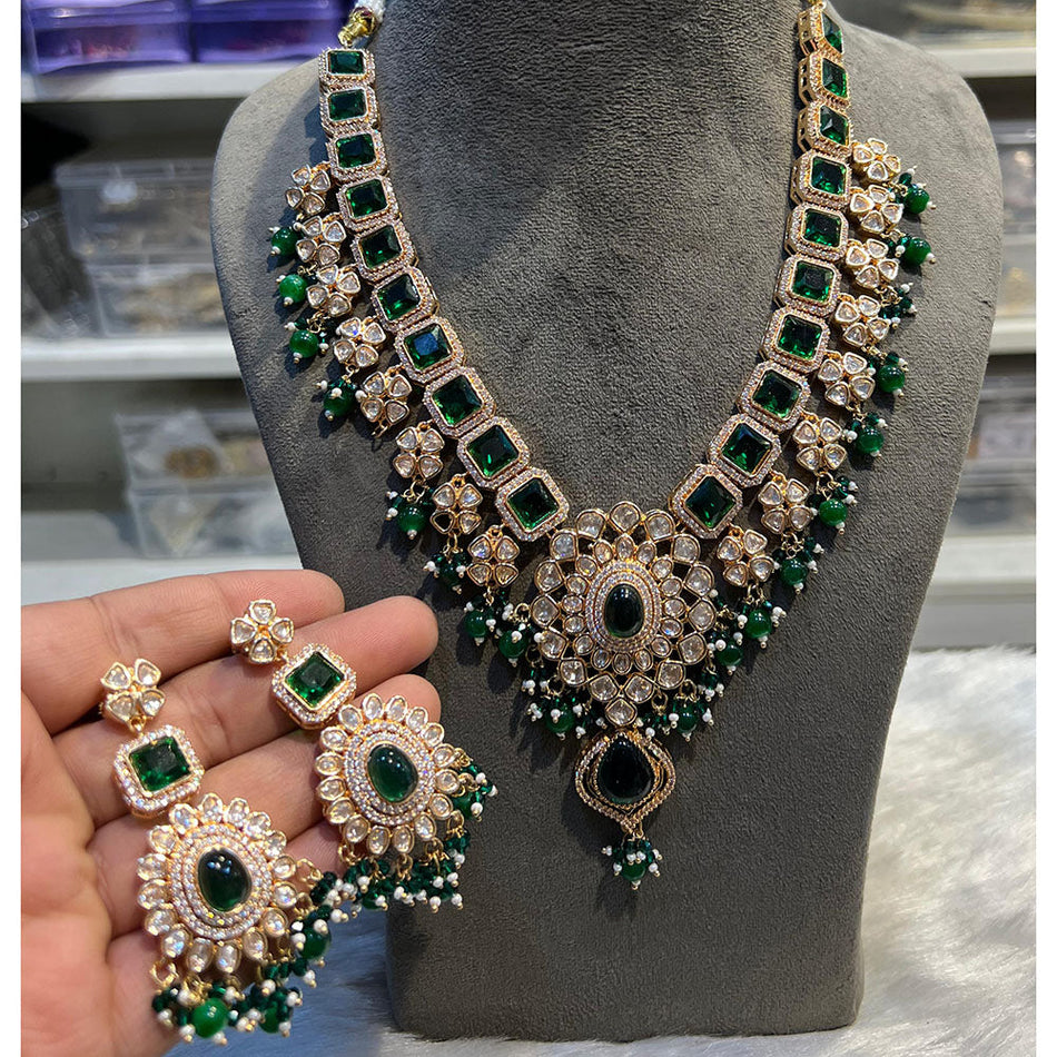 Kundan Necklace in Gold Plated with Polki Gems | Bridal Jewellery India