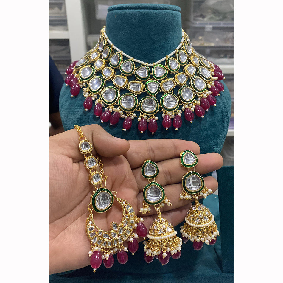 Kundan Necklace in Gold Plated with Jhumkis | Bridal Jewellery India