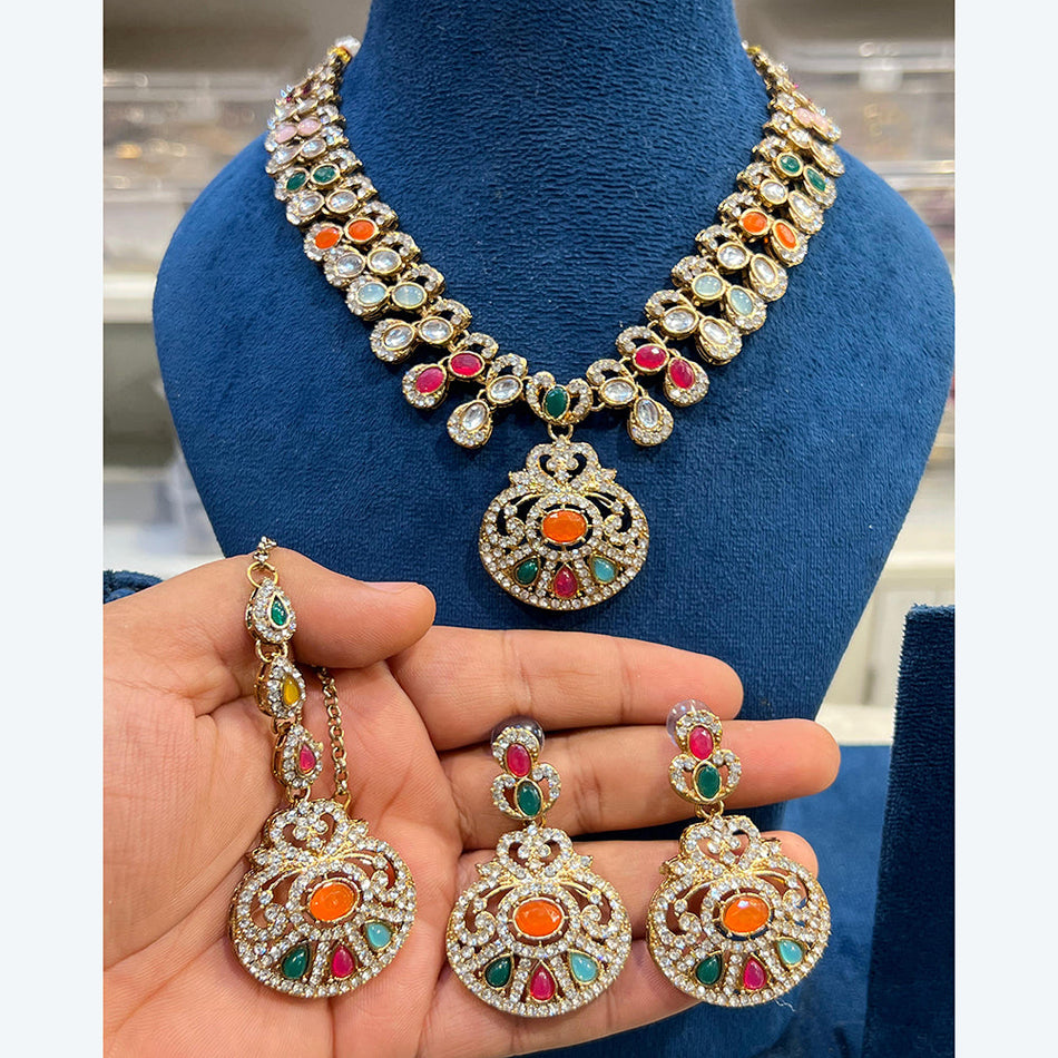Rose Gold Plated Beaded Necklace Set for Bridal | Bridal Jewellery India