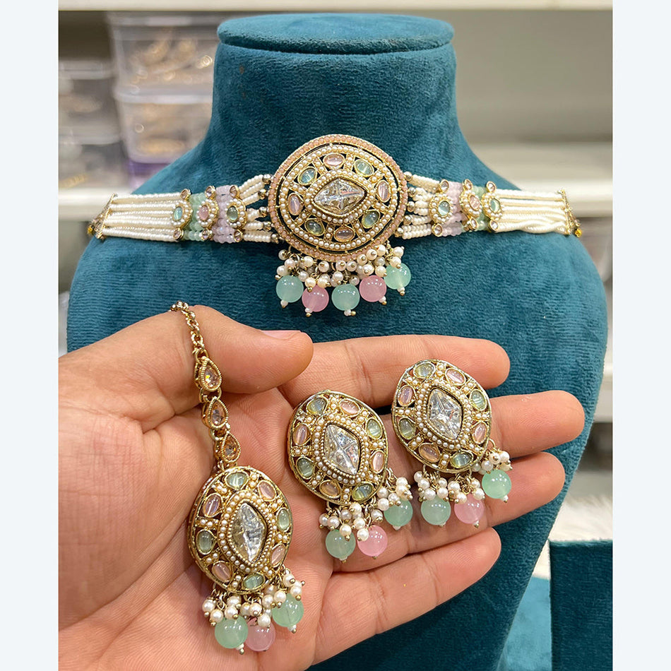 Kundan Choker Necklace in Gold Plated | Bridal Jewellery India