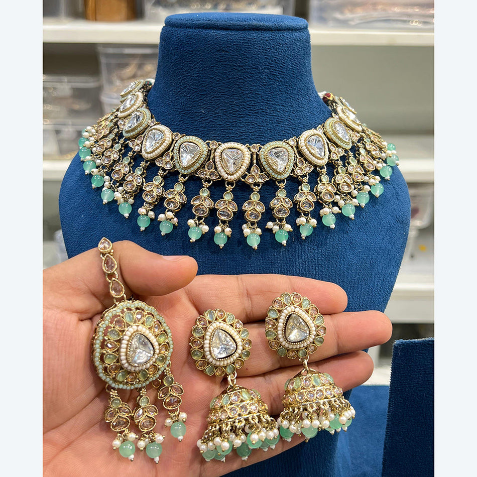 Kundan Choker Necklace in Sterling Silver | Bridal Jewellery India