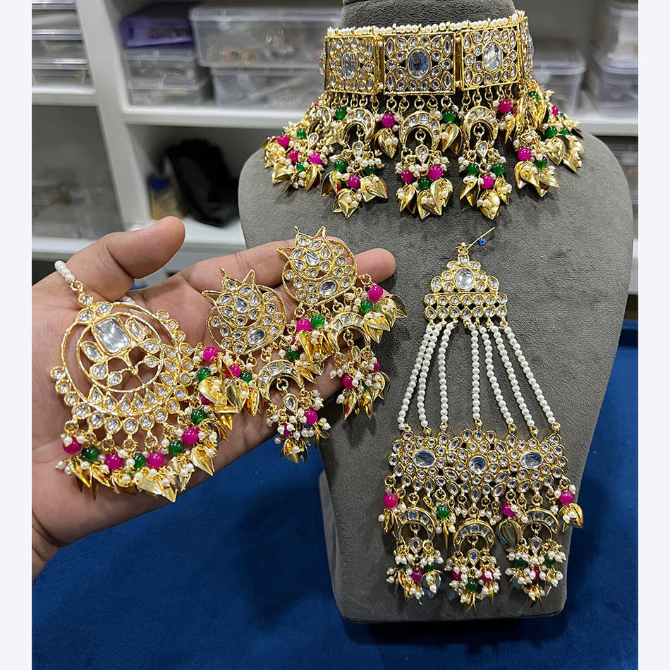 Kundan Choker Necklace in Gold Plated with Pearls | Bridal Jewellery India