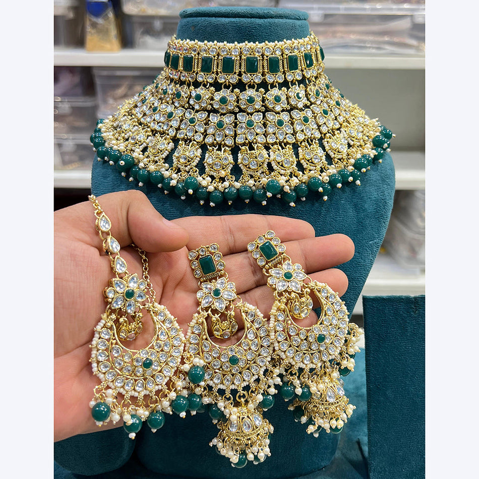 Crystal Stone Choker Necklace in Oxidised Silver for | Bridal Jewellery India
