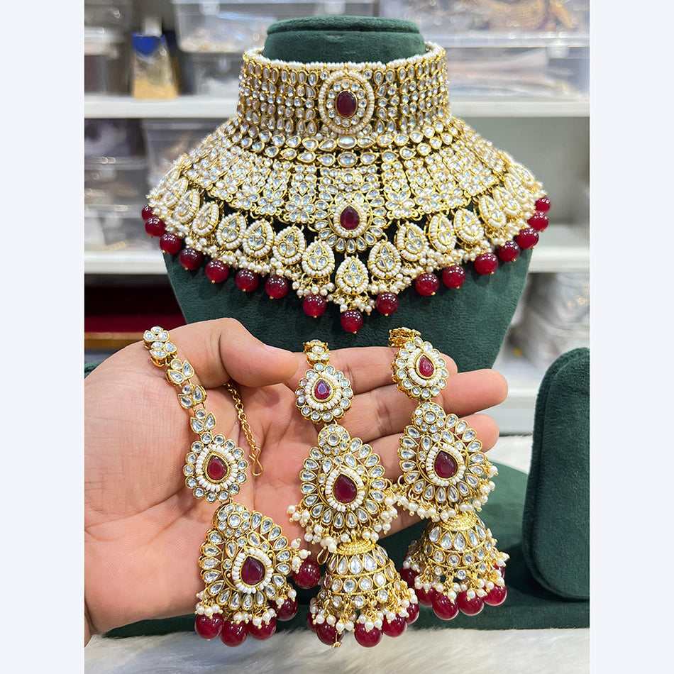 Kundan Choker Necklace in Rose Gold Plated | Bridal Jewellery India