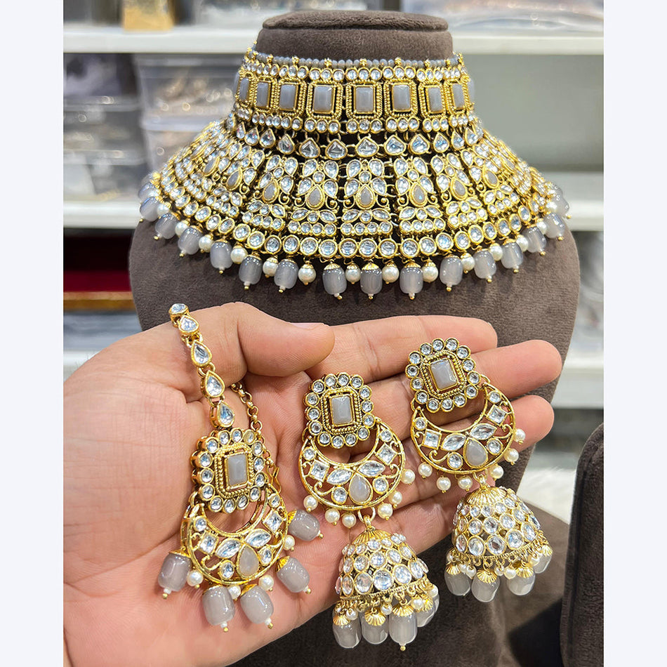 Crystal Stone Choker in Sterling Silver | Bridal Jewellery India