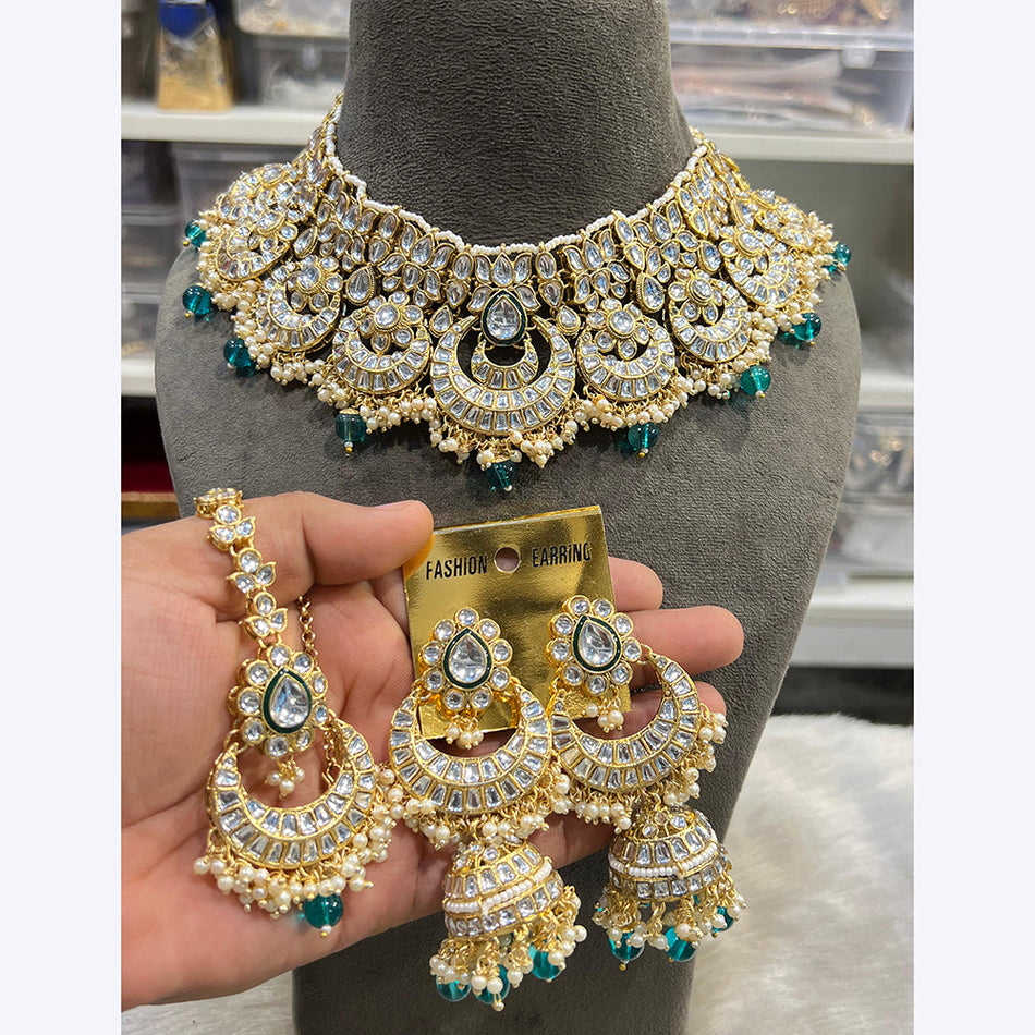 Kundan Choker Necklace in Gold Plated with Pearl | Bridal Jewellery India
