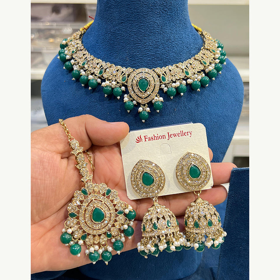 Designer Austrian Stone Pearl Necklace in Gold Tone | Bridal Jewellery India