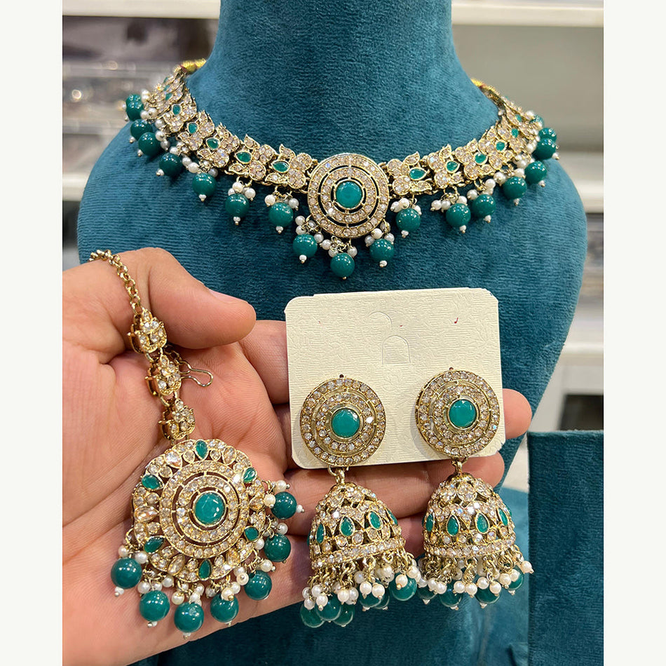 Designer Rose Gold Plated Crystal Bead Necklace Set | Bridal Jewellery India