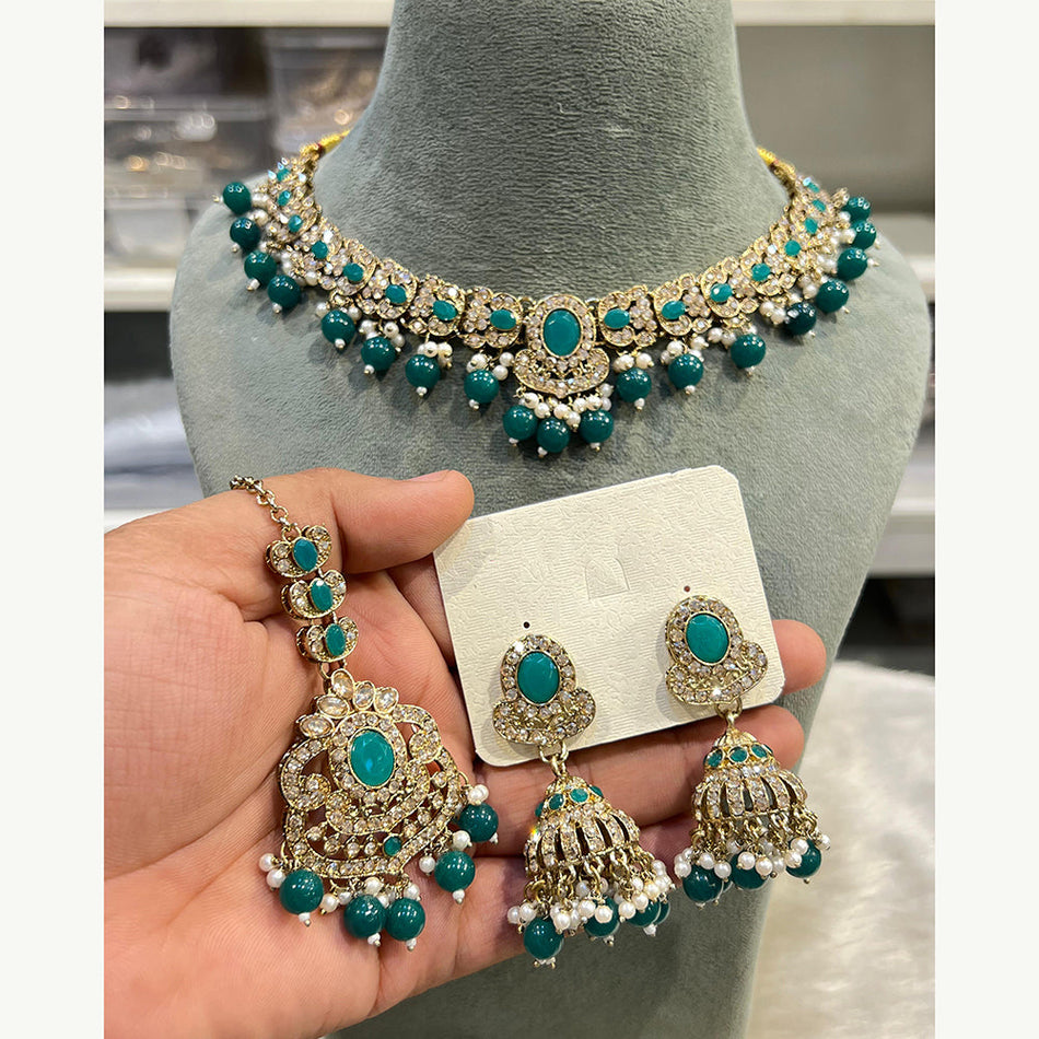 Designer Rose Gold Plated Austrian Crystal Beads Necklace Set | Bridal Jewellery India