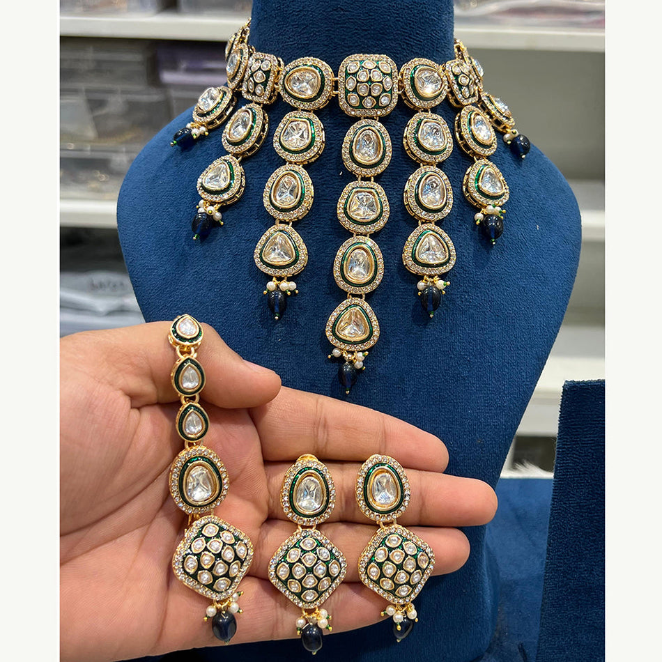 Kundan Choker Necklace in Gold Plated   Silver | Bridal Jewellery India