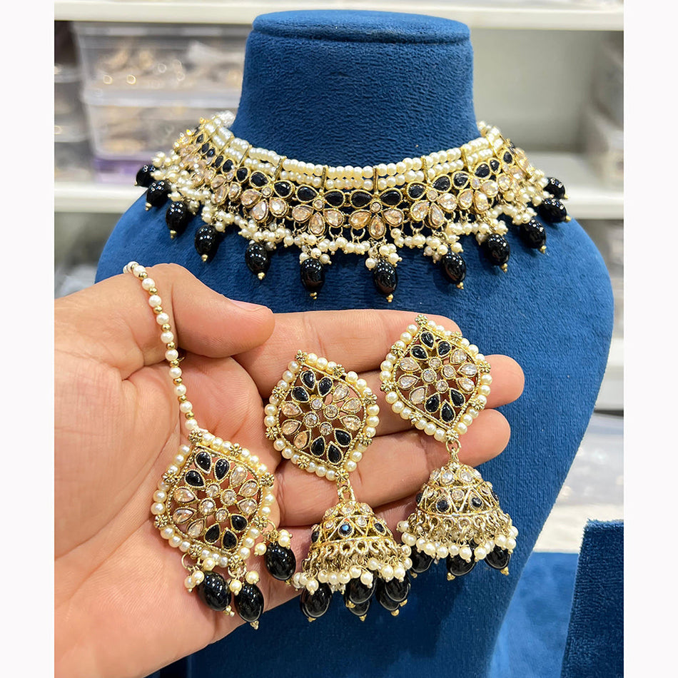Royal Crystal Necklace in Gold Plated Alloy | Bridal Jewellery India