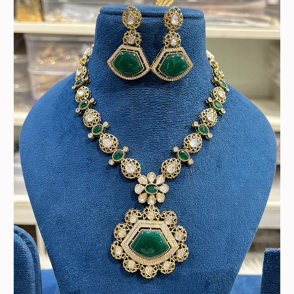 Rose Gold Plated Hira Pota Necklace | Bridal Jewellery India