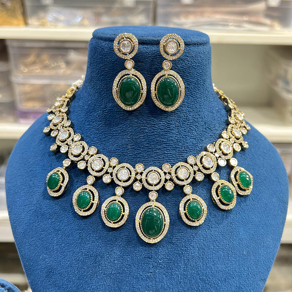 Gorgeous Polki Kundan Necklace Set in Gold Plated | Bridal Jewellery India