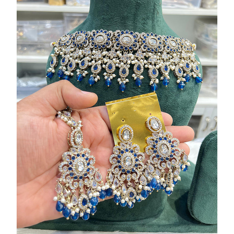 Crystal Pearl Choker in Gold Tone | Bridal Jewellery India