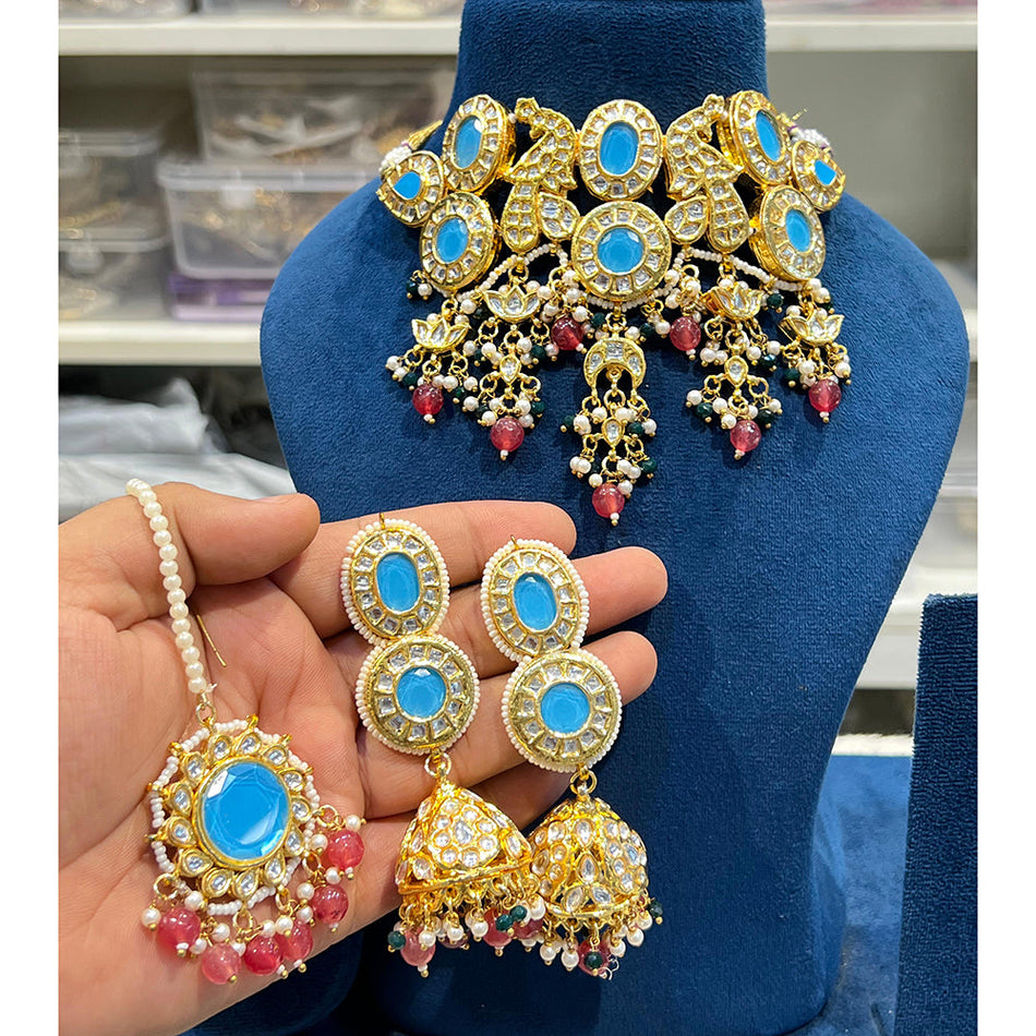 Kundan Choker Necklace in Gold Plated   Pearl for Bridal | Bridal Jewellery India