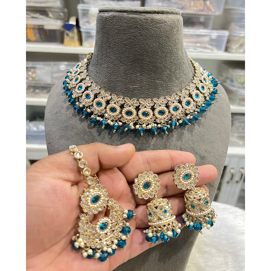 Kundan Choker Necklace in Gold Plated   Pearl | Bridal Jewellery India