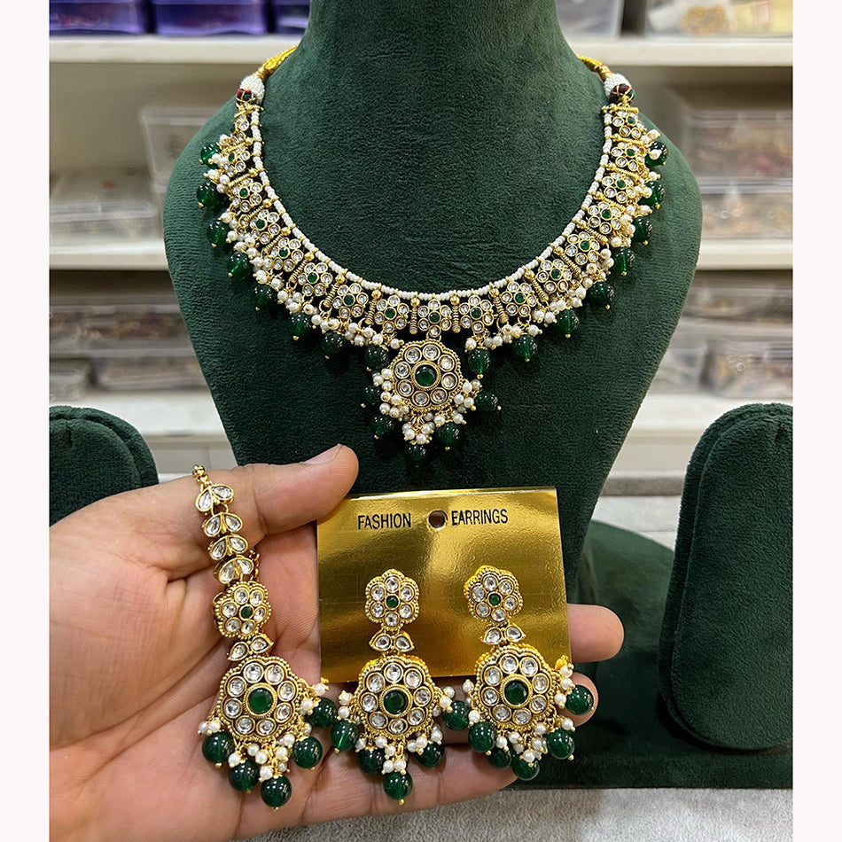 Kundan Necklace in Gold Plated with Pearls | Bridal Jewellery India