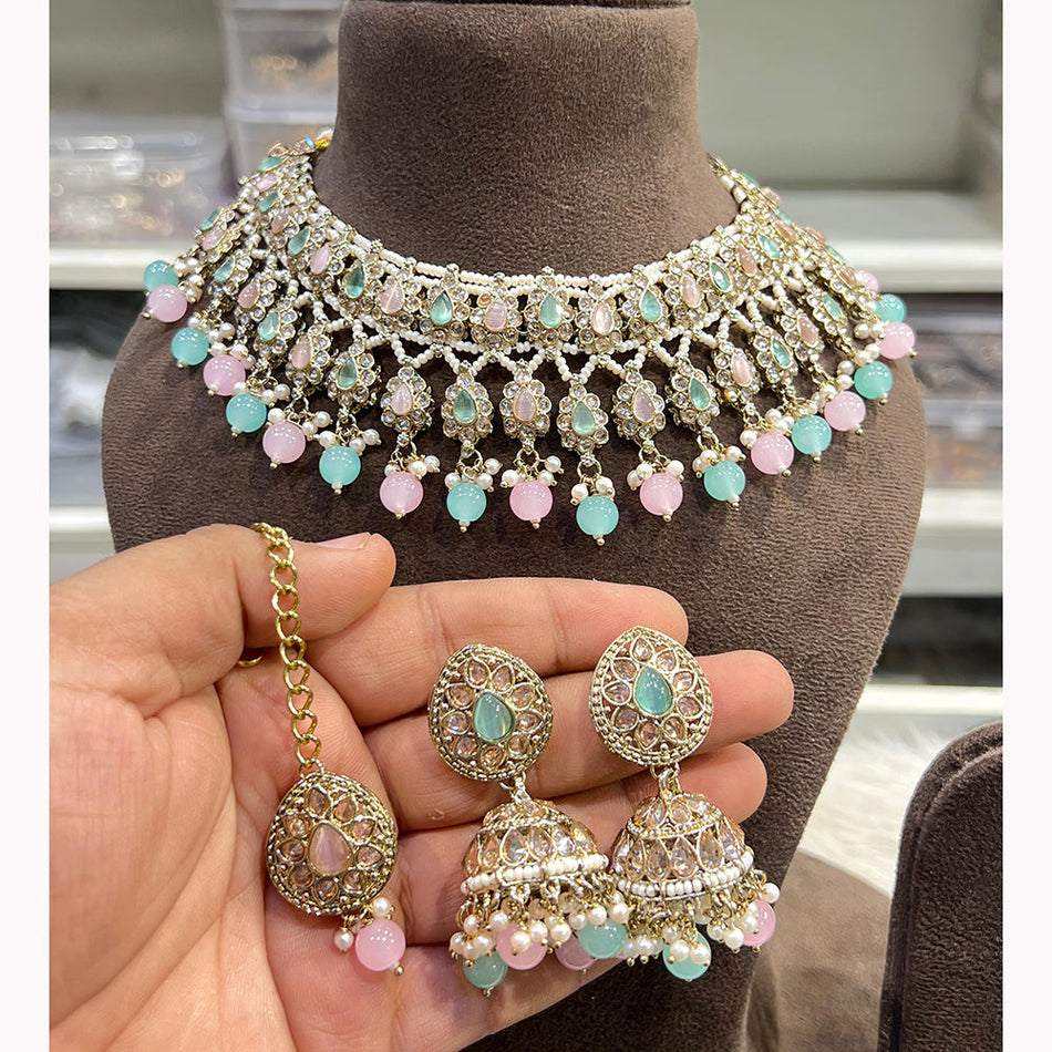 Hira Collections  Gold Plated Pota Necklace Set | Bridal Jewellery India
