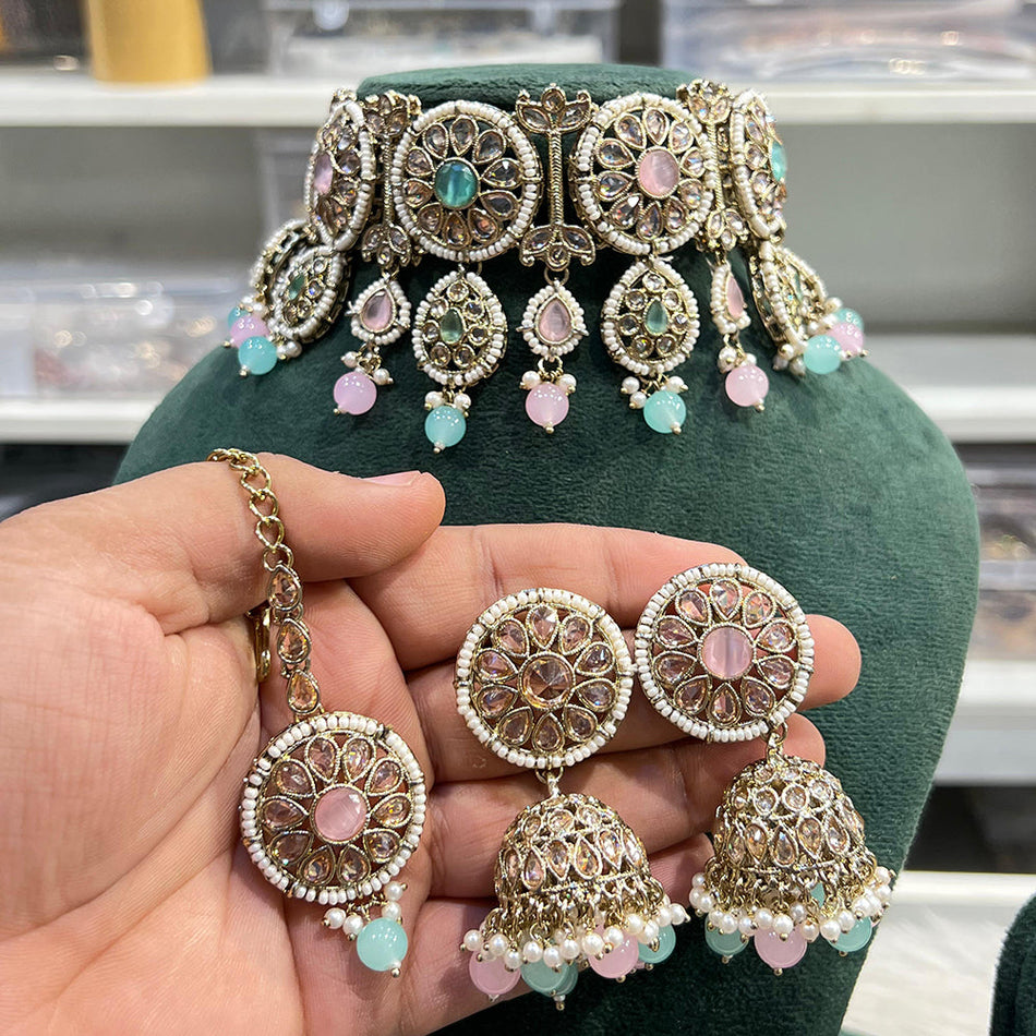 Pota Necklace Set in Rose Gold Plated | Bridal Jewellery India