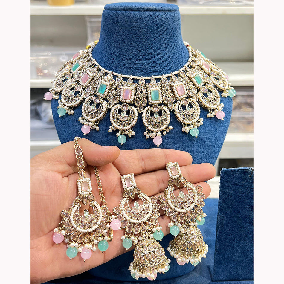Ethnic Gold Plated Pota Necklace Set | Bridal Jewellery India