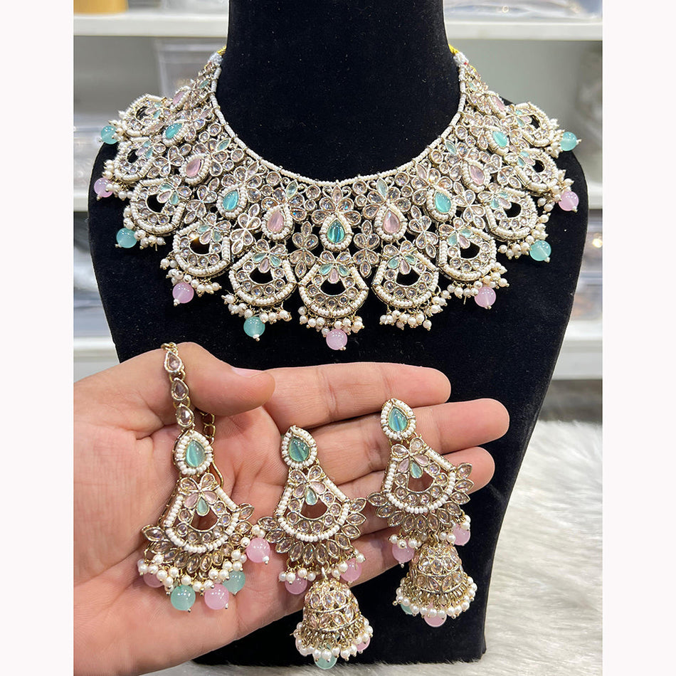 Ethnic Gold Plated Pota Necklace Set | Bridal Jewellery India
