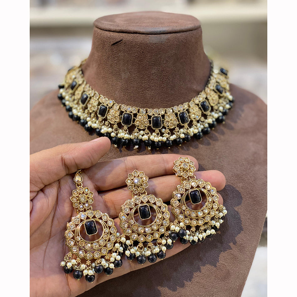 Royal Crystal Necklace in Gold Tone | Bridal Jewellery India