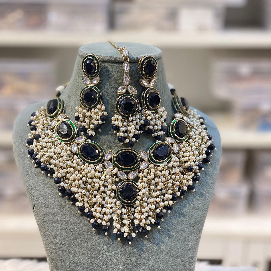 Kundan Necklace in White Gold Plated for Bridal | Bridal Jewellery India