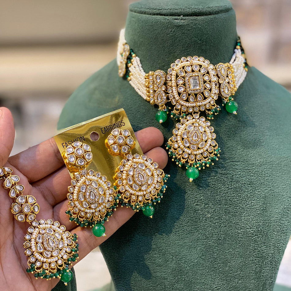 Kundan Choker Necklace in White Gold Plated | Bridal Jewellery India