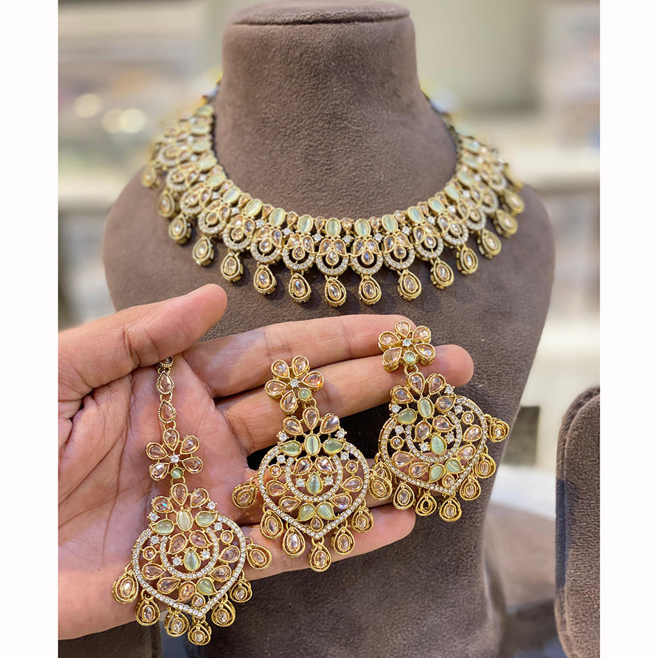 Crystal Stone Necklace in Oxidised Silver | Bridal Jewellery India