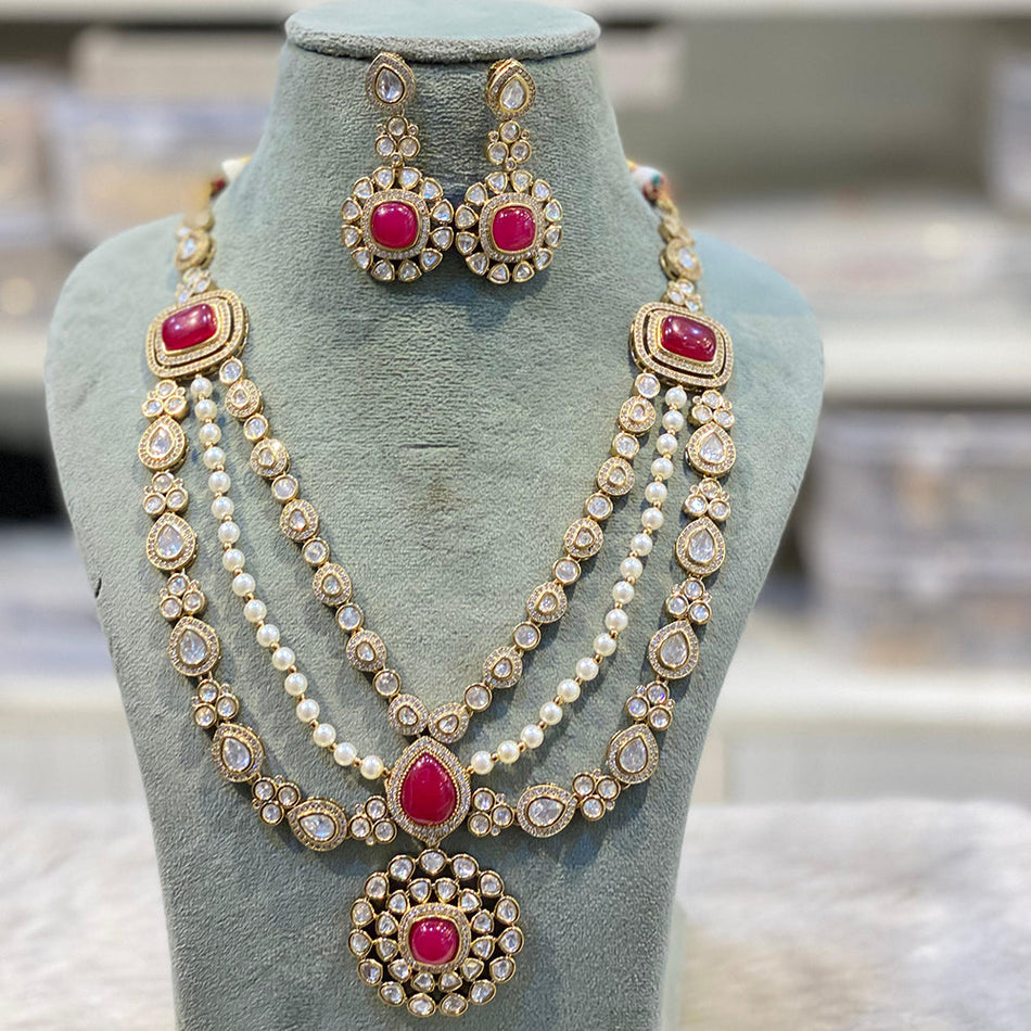 Kundan Necklace in Gold Plated with Polki Stones | Bridal Jewellery India