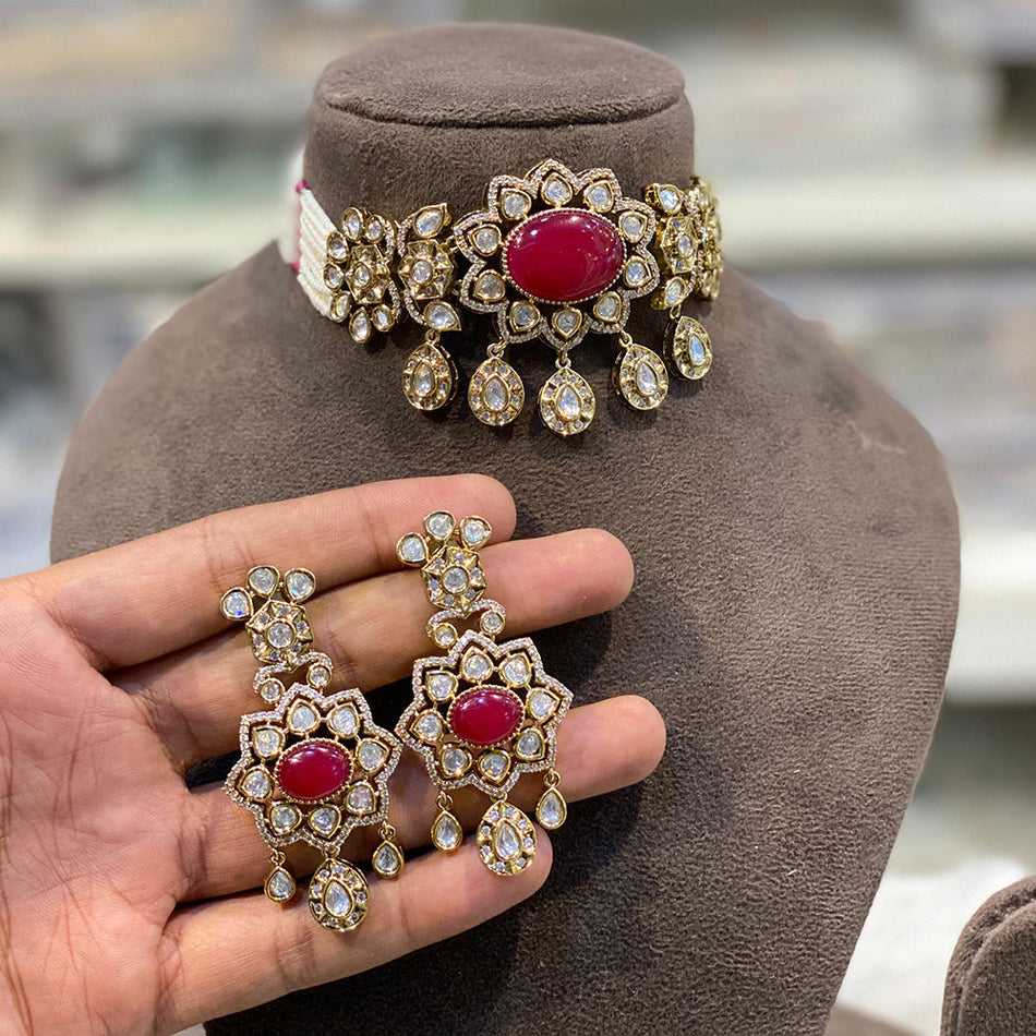 Kundan Choker Necklace in 18K Gold Plated | Bridal Jewellery India