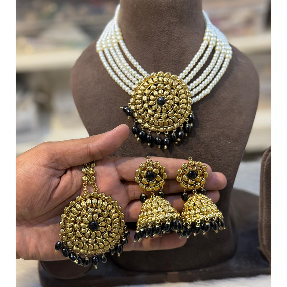 Pearl Beadwork Necklace in Rose Gold Plated | Bridal Jewellery India