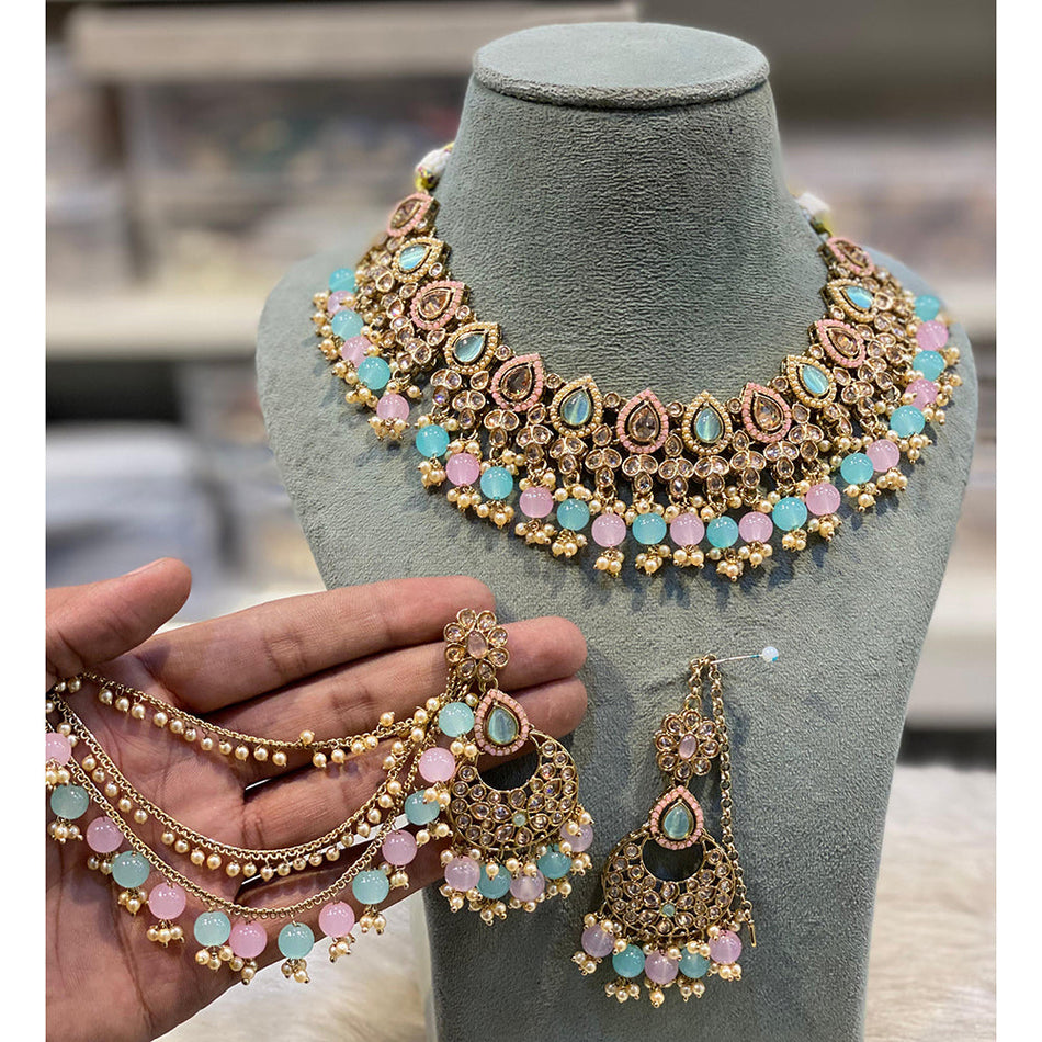 Crystal Stone Pearl Choker in Premium Silver | Bridal Jewellery India